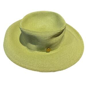 Eric Javits New York Straw Cloche Hat Lime Green Natural Gold Charm Striped